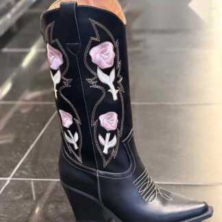 Bota cowboy bordado de rosas en color Negro – Maison Atelier