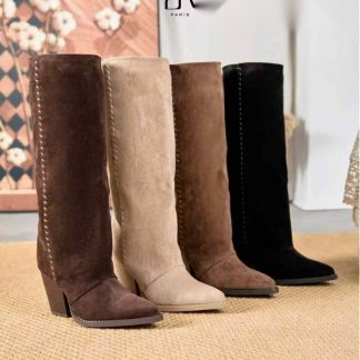 Bota alta de ante con tachuelas en varios colores – Maison Atelier