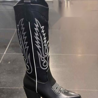 Bota cowboy bordada con vivo en color Negro – Maison Atelier