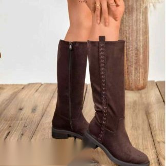 Bota alta de ante trenzada en color Marrón – Maison Atelier