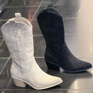 Bota cowboy de ante con tacón bajo en varios colores – Maison Atelier