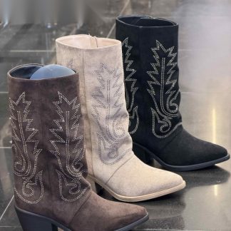 Bota cowboy de ante con pespunte en varios colores – Maison Atelier