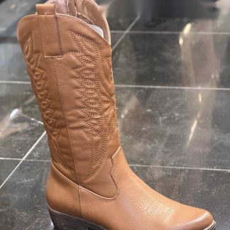 Bota cowboy bordada de caña media en color Camel – Maison Atelier